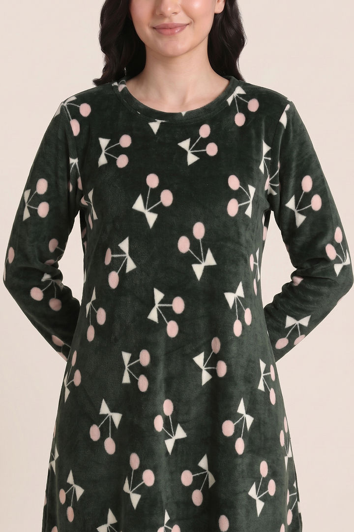 Zivame Velour Knit Poly Winter Lifewear Dress - Dark Green — image 5